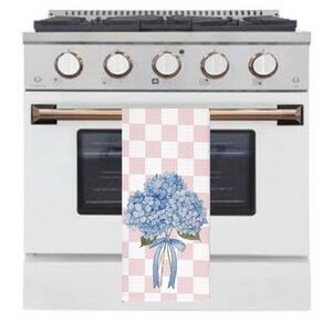 Gingham Check and Hydrangea Hand Kitchen Towel Pink 16” x 24”